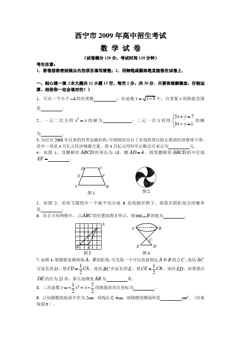 青海省西宁市中考数学试题(word,有答案)