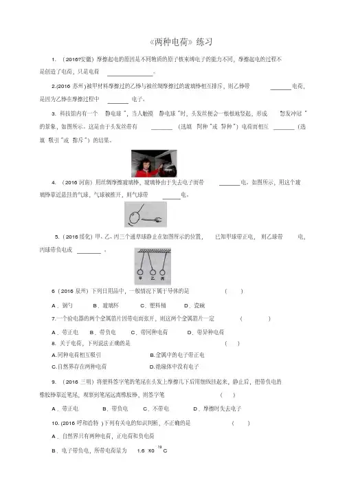 人教版九年级物理全册《两种电荷》练习