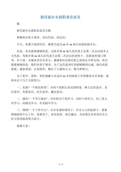 新任副乡长就职表态发言稿