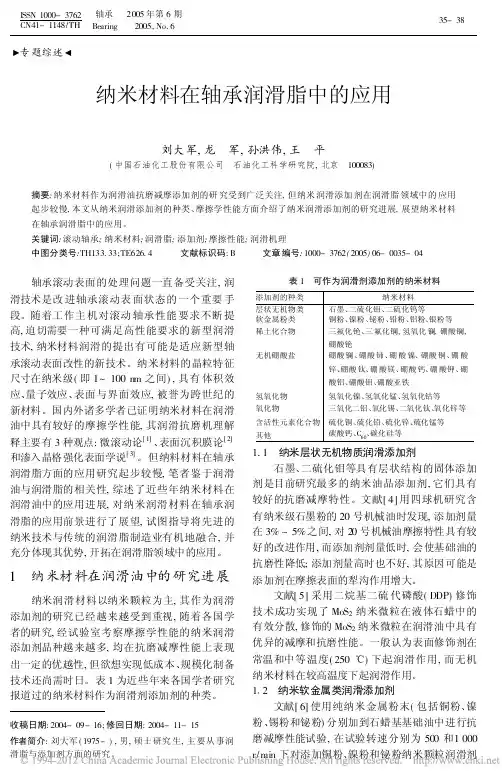 纳米材料在轴承润滑脂中的应用