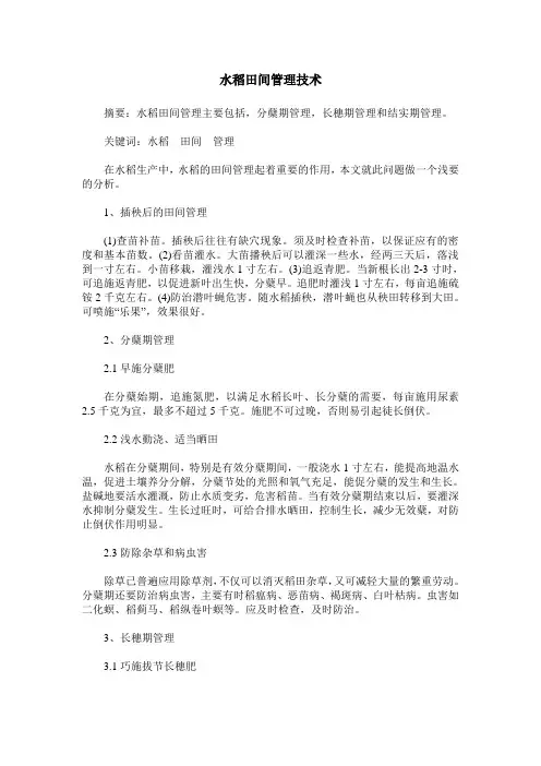 水稻田间管理技术