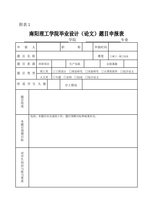 题目申报表、任务书、题目变更申请表、开题报告 空表新模板