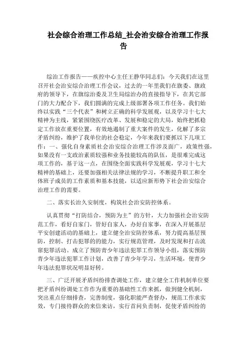 社会治安综合治理工作报告