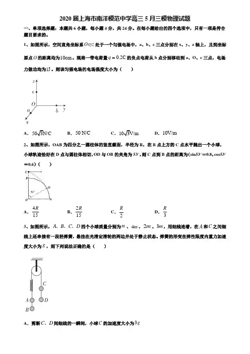 2020届上海市南洋模范中学高三5月三模物理试题含解析【附15套高考模拟卷】