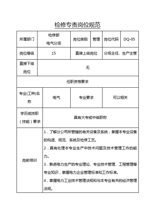 检修专责岗位规范