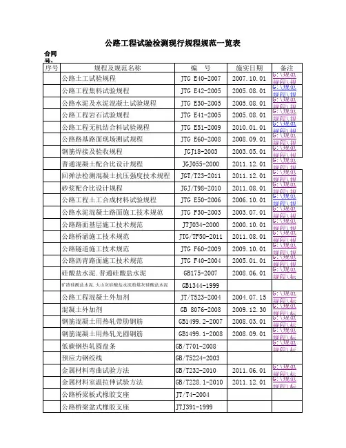 公路工程试验检测现行规程和规范
