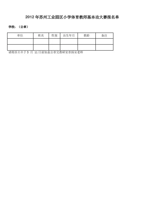 2012年苏州工业园区小学体育教师基本功大赛报名单