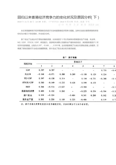 回归以来香港经济竞争力的变化状况及原因分析下