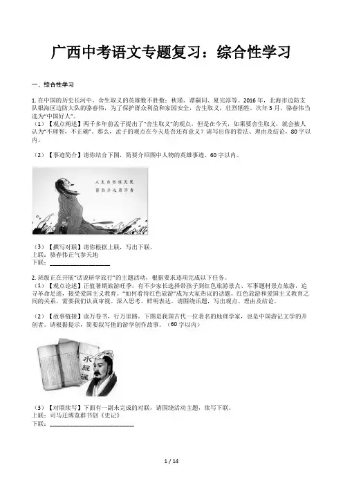 广西中考语文专题复习：综合性学习