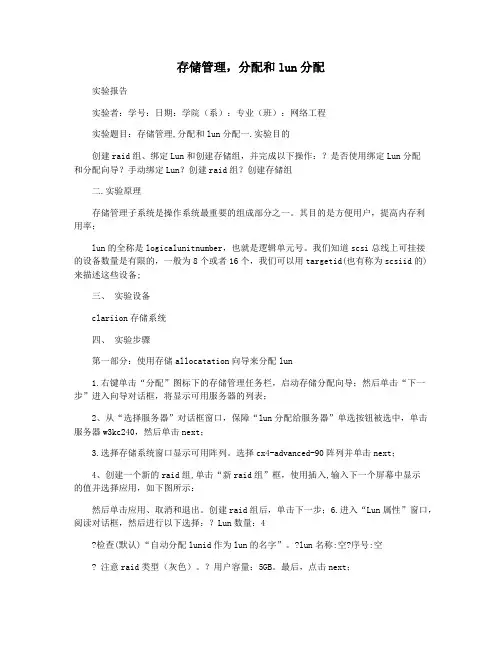 存储管理,分配和lun分配