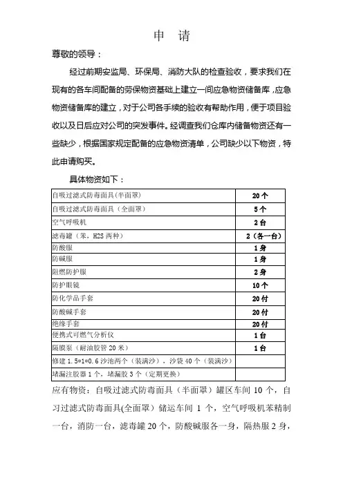 应急物资购买申请书