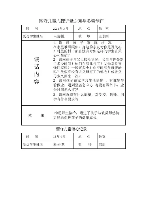留守儿童交心谈心记录