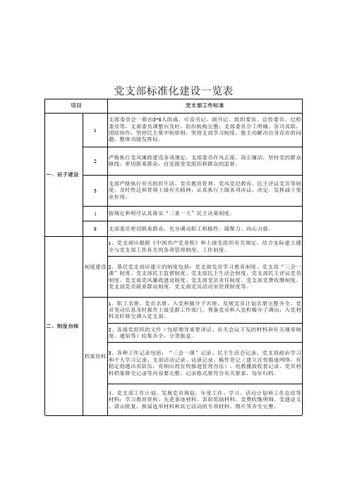 党支部标准化建设一览表