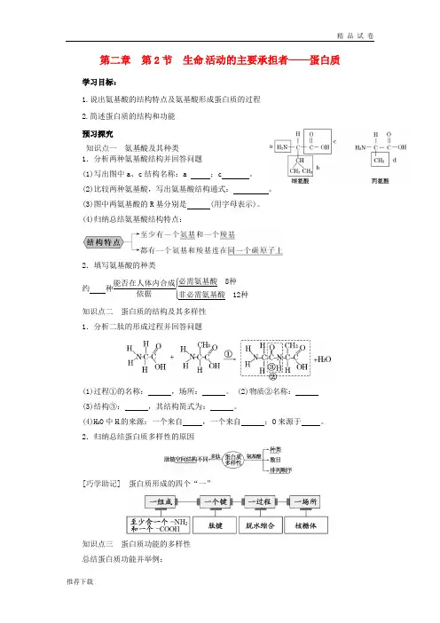 2019高中生物 第二章 组成细胞的分子 第2节 生命活动的主要承担者——蛋白质学案新人教版必修1
