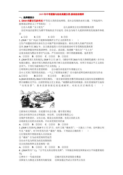 2019年中考道德与法治真题分类：崇尚法治精神