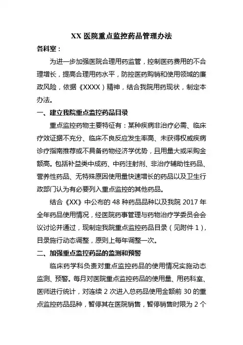 XX医院重点监控药品管理办法