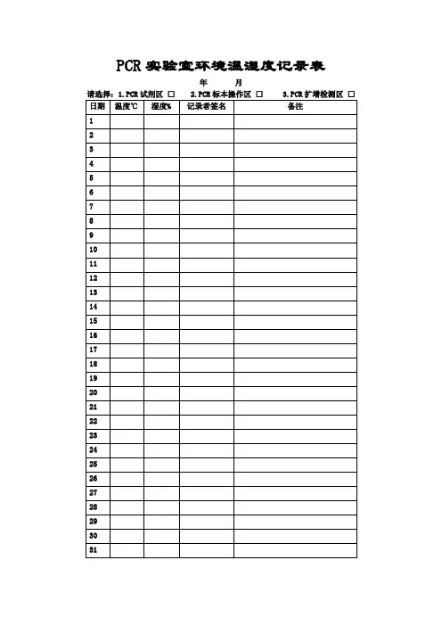 PCR实验室环境温湿度记录表