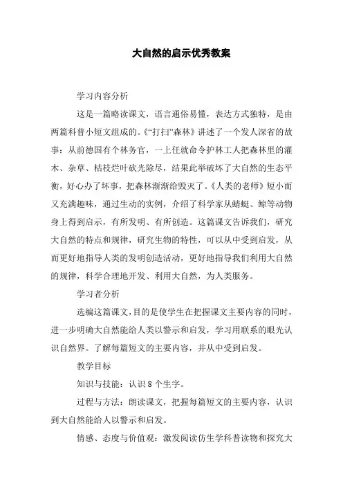 大自然的启示优秀教案