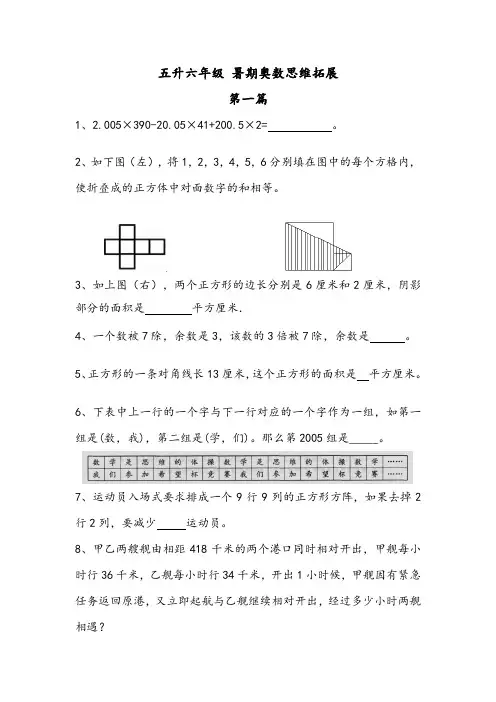 五升六年级(暑假)奥数专题练习卷 数学思维拓展提高卷(第一篇——第四篇)