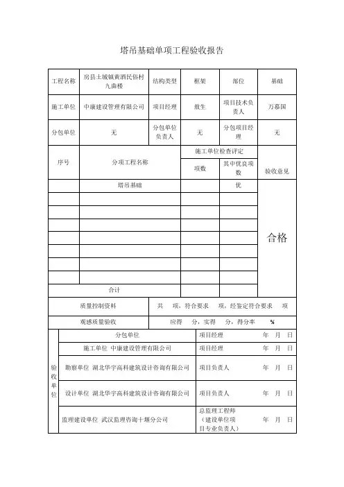 塔吊基础单项工程验收报告