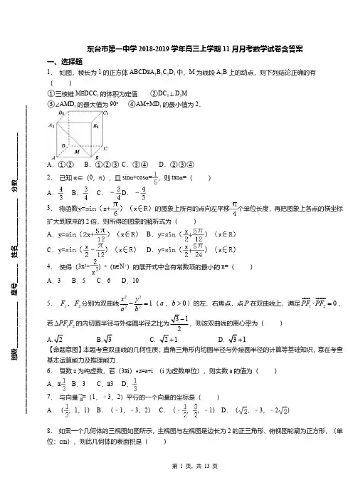 东台市第一中学2018-2019学年高三上学期11月月考数学试卷含答案