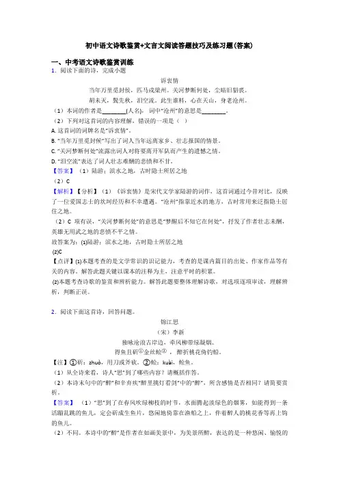 初中语文诗歌鉴赏+文言文阅读答题技巧及练习题(答案) (5)