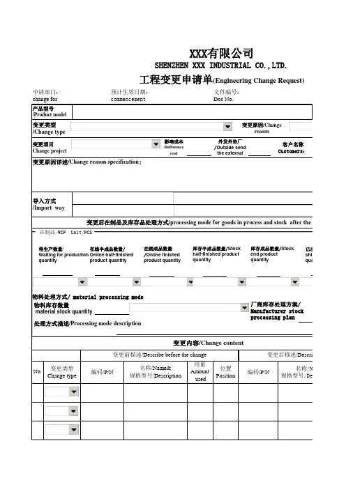 工程变更申请单 ECR,ECN