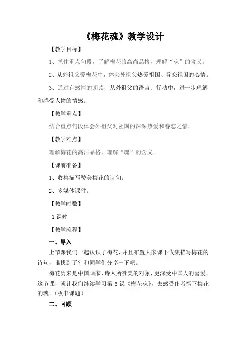 人教版小学语文五年级上册《 6 梅花魂》 公开课导学案_0
