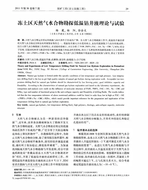 冻土区天然气水合物勘探低温钻井液理论与试验
