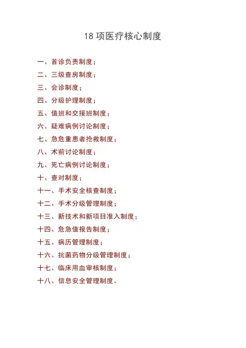 医院-18项医疗核心制度