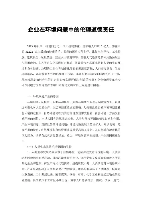 企业在环境问题中的伦理道德责任