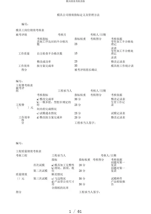 模具绩效考核表格