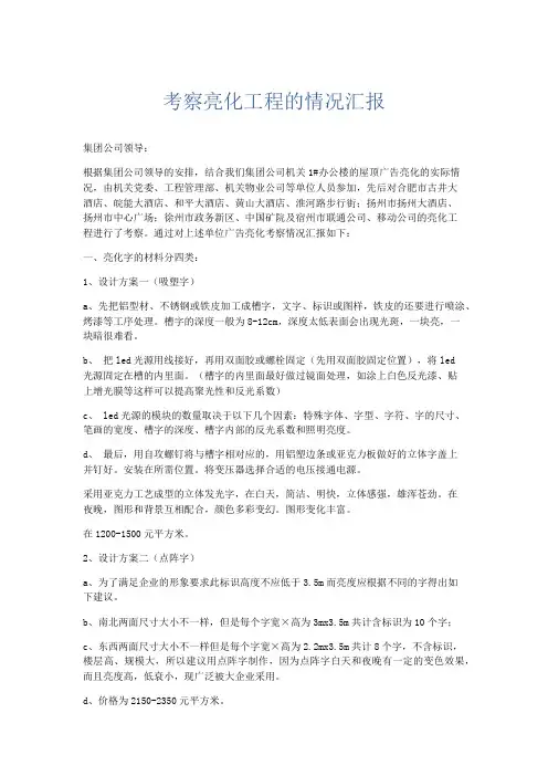 总结报告-考察亮化工程的情况汇报 精品