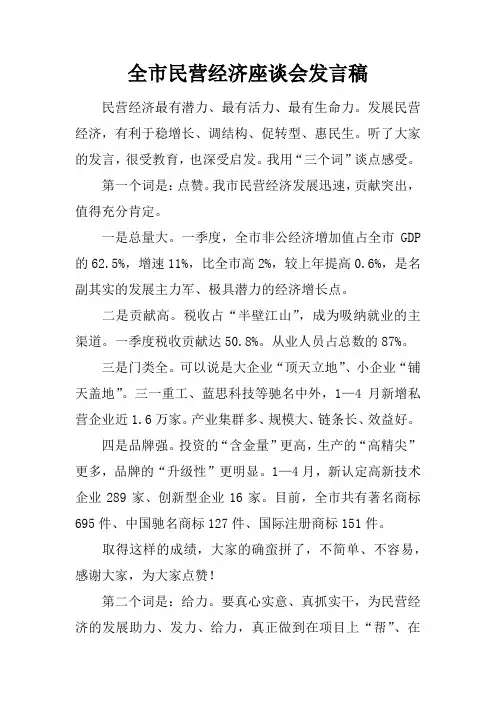 全市民营经济座谈会发言稿