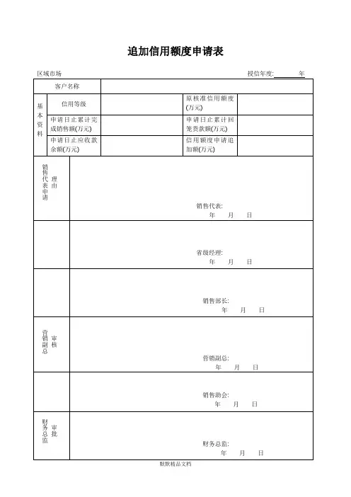 追加信用额度申请表