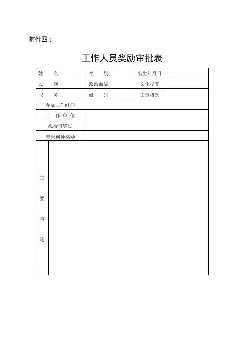 事业单位工作人员奖励审批表