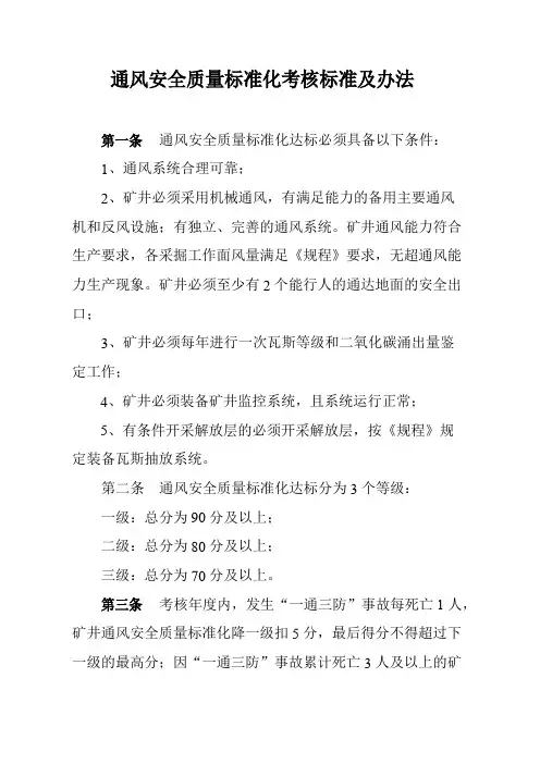 通风安全质量标准化考核标准及办法