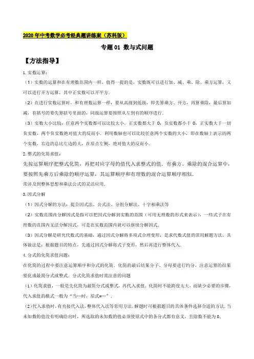 2020年中考数学必考经典题讲练案-专题01数与式问题 (解析版)【苏科版】
