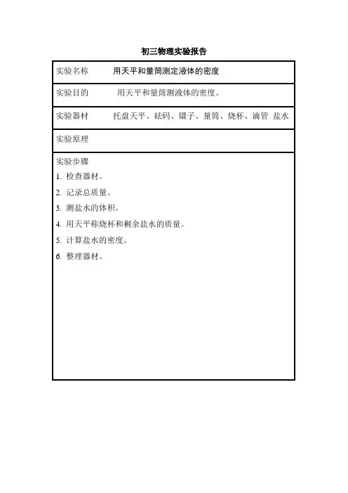 初三物理实验报告 2