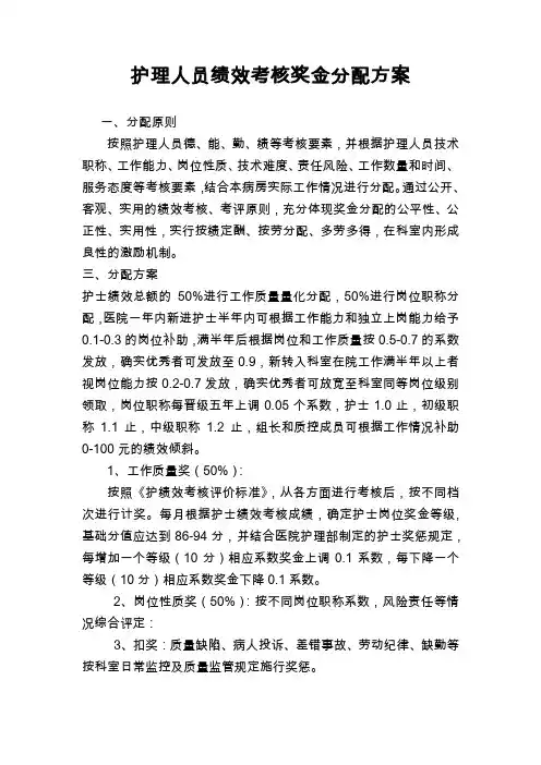 护理人员绩效考核方案