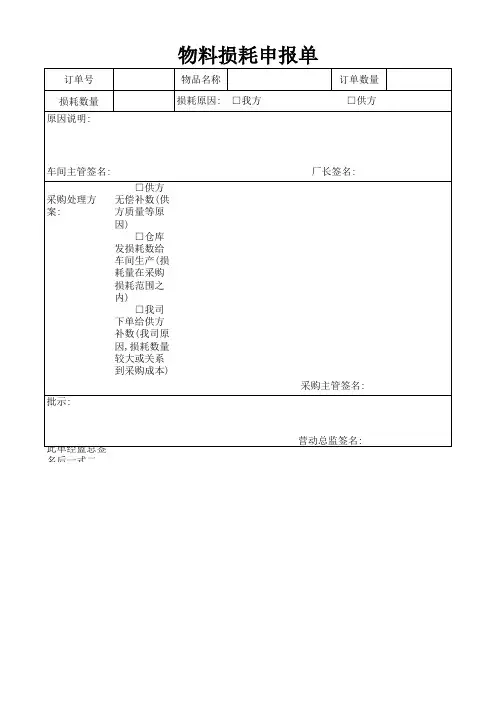 物料损耗申请表