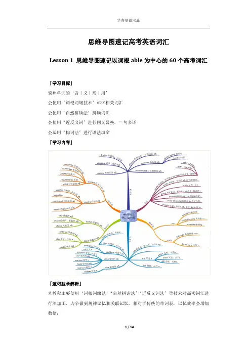 Lesson1-4  思维导图速记高考英语单词3500