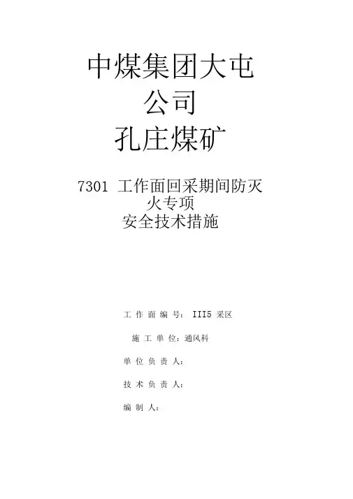 7301工作面防灭火安全技术专项措施要点