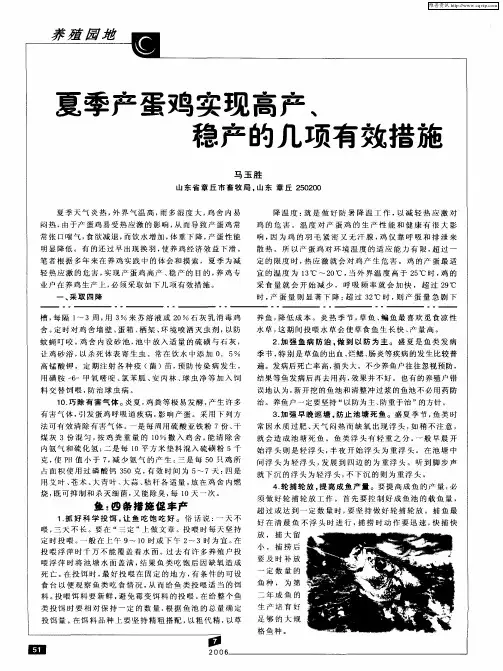 夏季产蛋鸡实现高产、稳产的几项有效措施