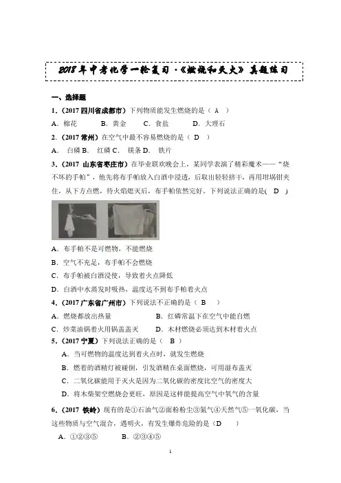 2018年中考化学一轮复习《燃烧和灭火》真题练习