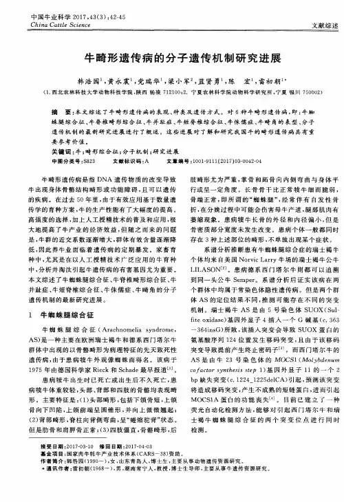 牛畸形遗传病的分子遗传机制研究进展