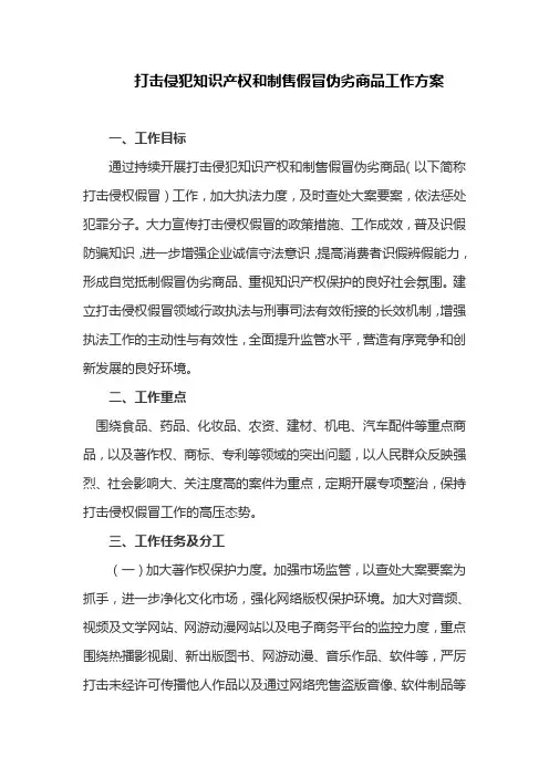 打击侵犯知识产权和制售假冒伪劣商品工作方案(最新)