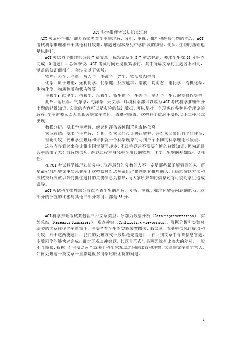 ACT科学推理考试知识点汇总