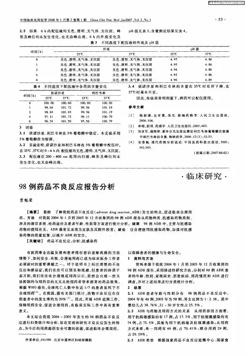 98例药品不良反应报告分析