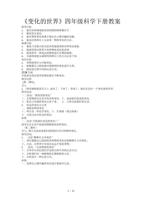 《变化的世界》四年级科学下册教案
